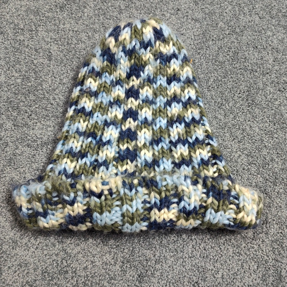 American Eagle Outfitters Mens Blue Green Wool Blend Chunky Knit Beanie Hat